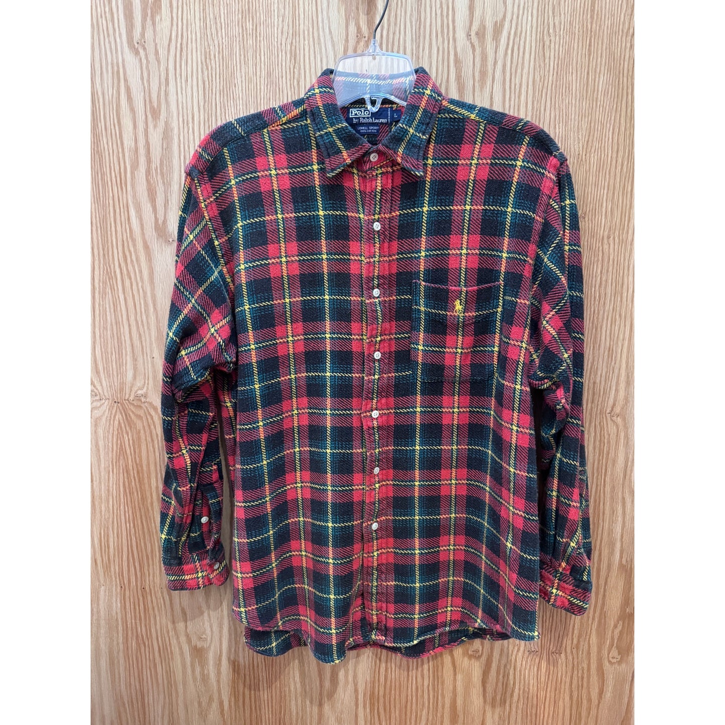 Vintage 1990s Polo by Ralph Lauren Flannel Cotton Thick Heavy M Plaid Red Yellow