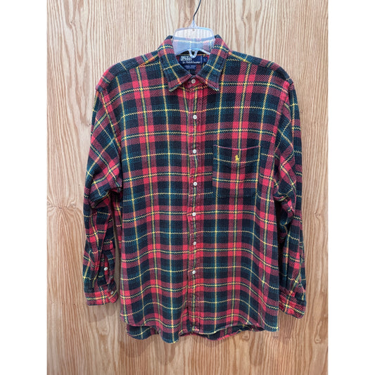 Vintage 1990s Polo by Ralph Lauren Flannel Cotton Thick Heavy M Plaid Red Yellow