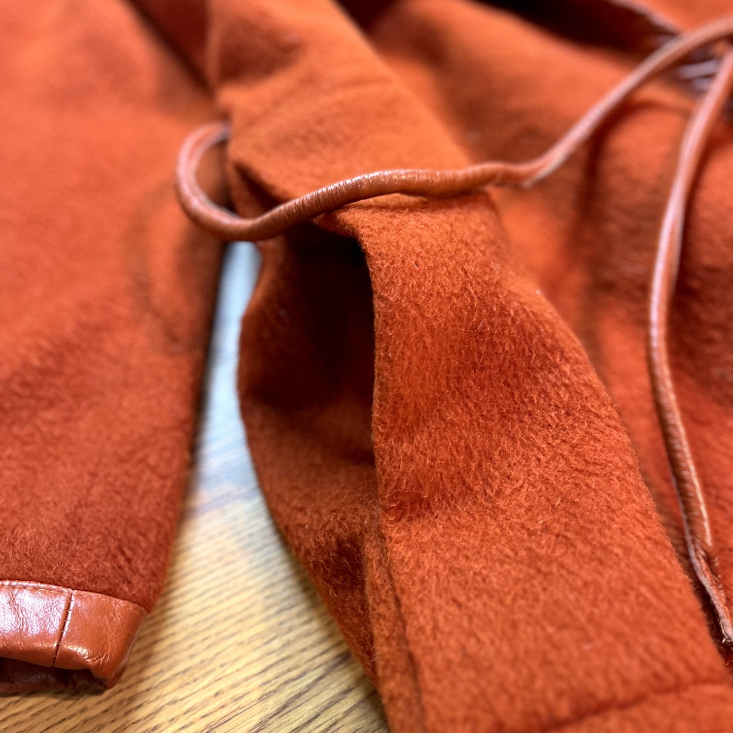 Vtg Wool Coat 1960s Bonnie Cashin x Irene Sargent Shawl Pumpkin Leather Trim
