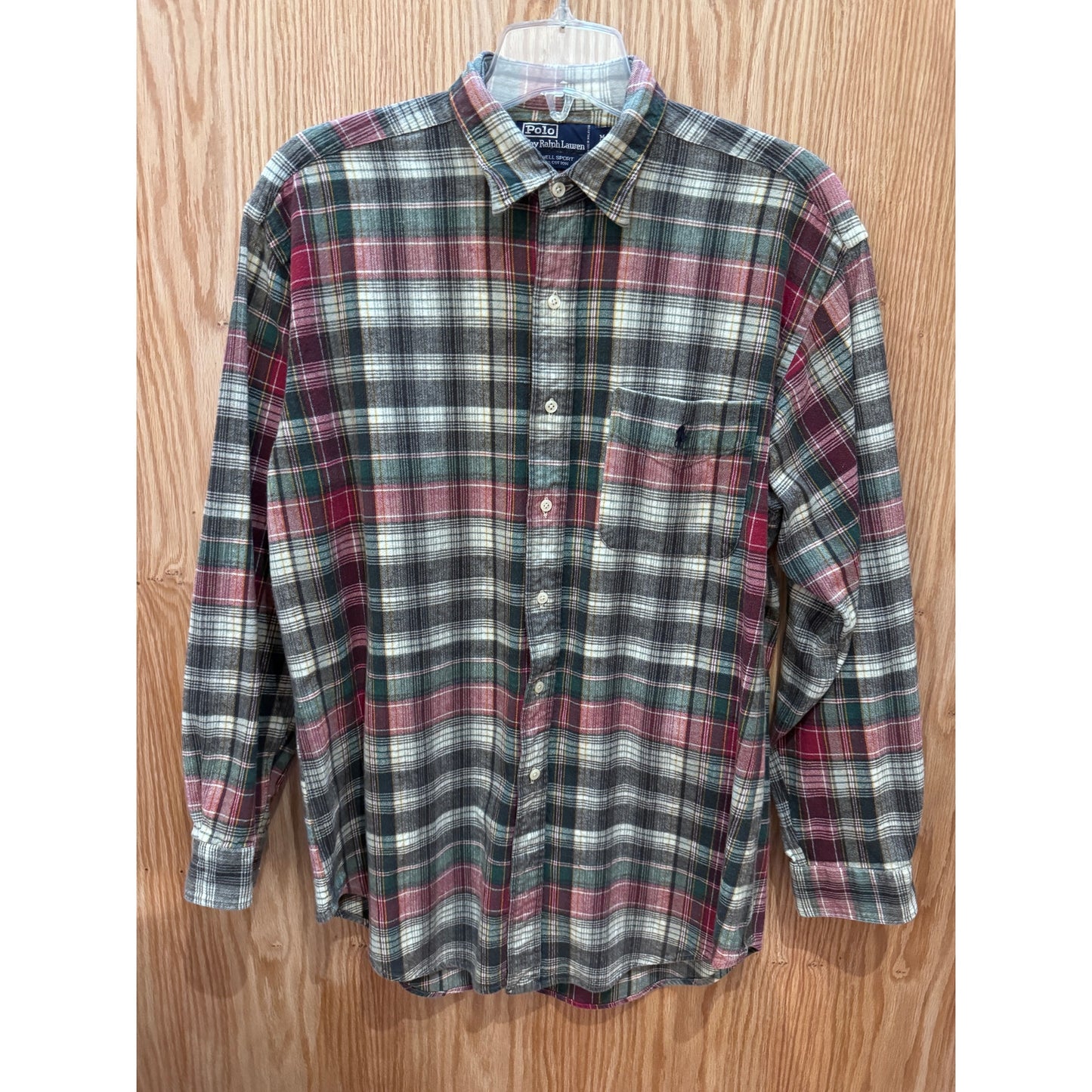 Vintage 1990s Polo Ralph Lauren Flannel Cotton Soft M Green Red Plaid Men's