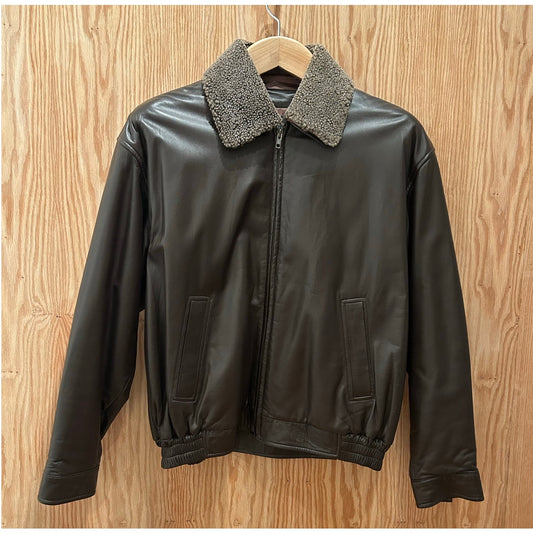 Vintage 1990s Golden Bear Brown Leather Bomber Fur Collar Men's Large
