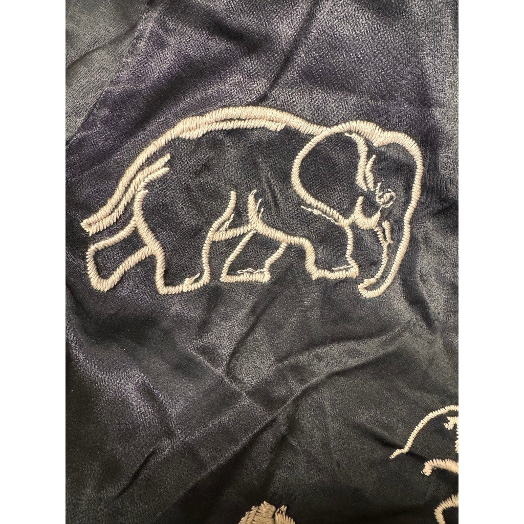 Johnny Was Workshop Satin Silk Bomber Jacket Embridered Animals XS Oversized