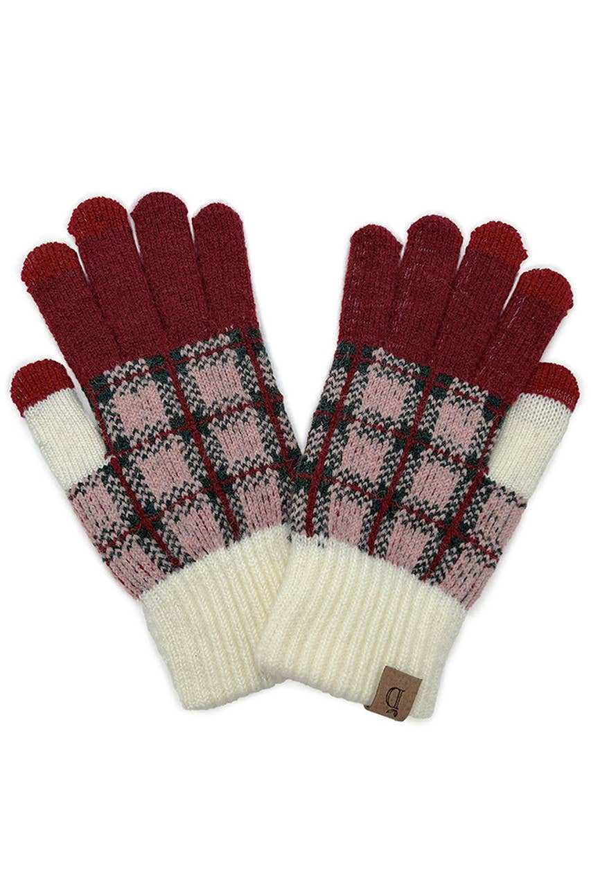 Plaid Knit Touch Gloves