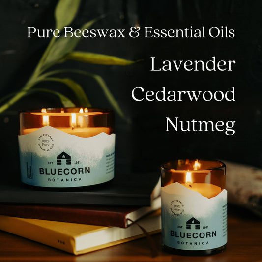 Scented Beeswax Candles - Pure Essential Oils - Blown Glass Holders