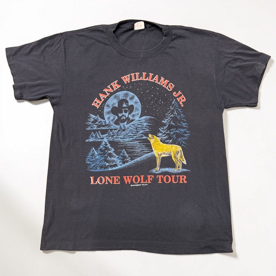 Vintage T-Shirt Hank Williams Jr Lone Wolf Tour 1990 Fan Club Men's