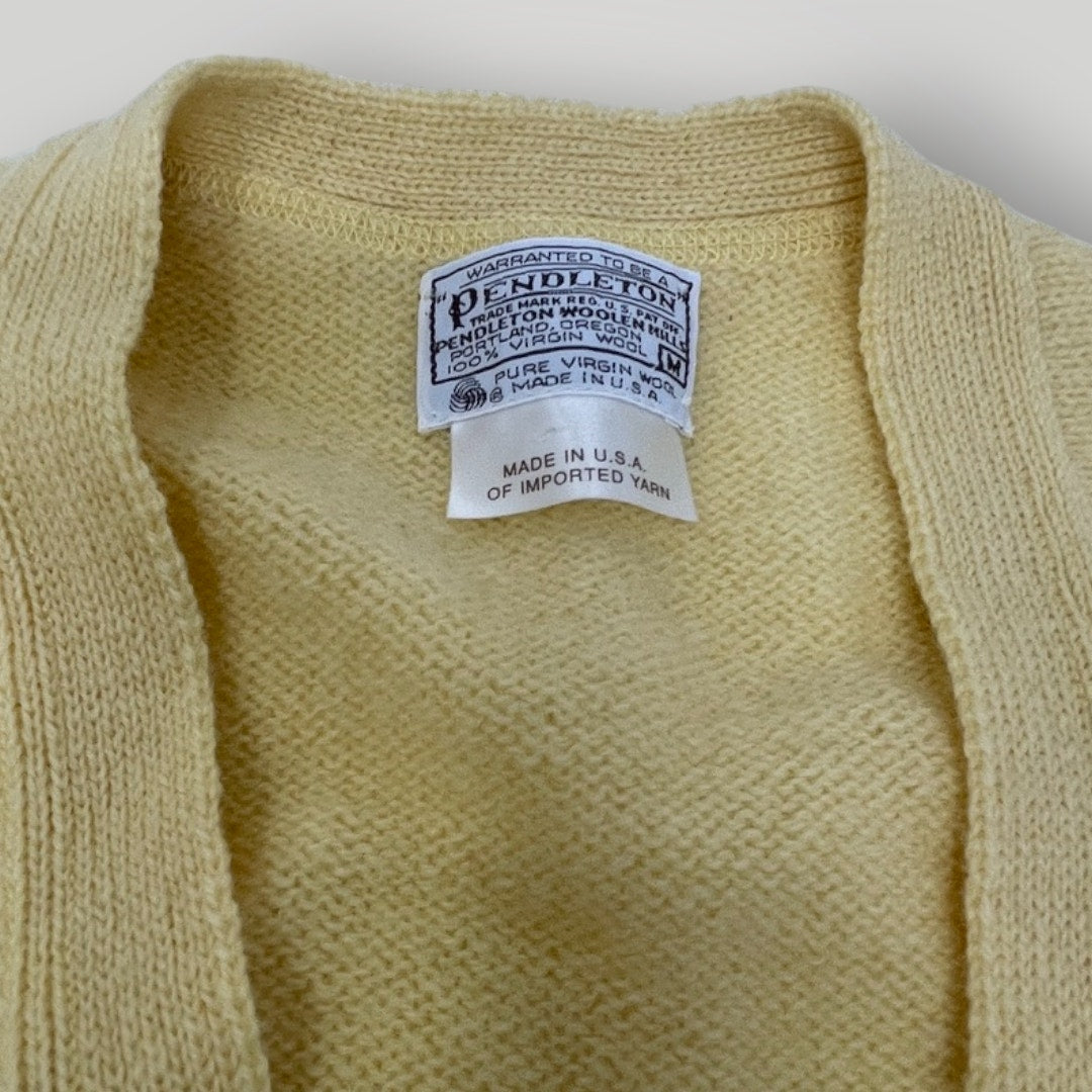 Vintage Pendleton Cardigan Light Yellow Wool USA Made Medium Women's Gold Button