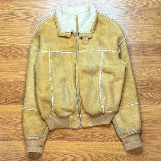 Vintage 1980s Suede Shearling Sheepskin Jacket Mens Large Tan Western Bomber