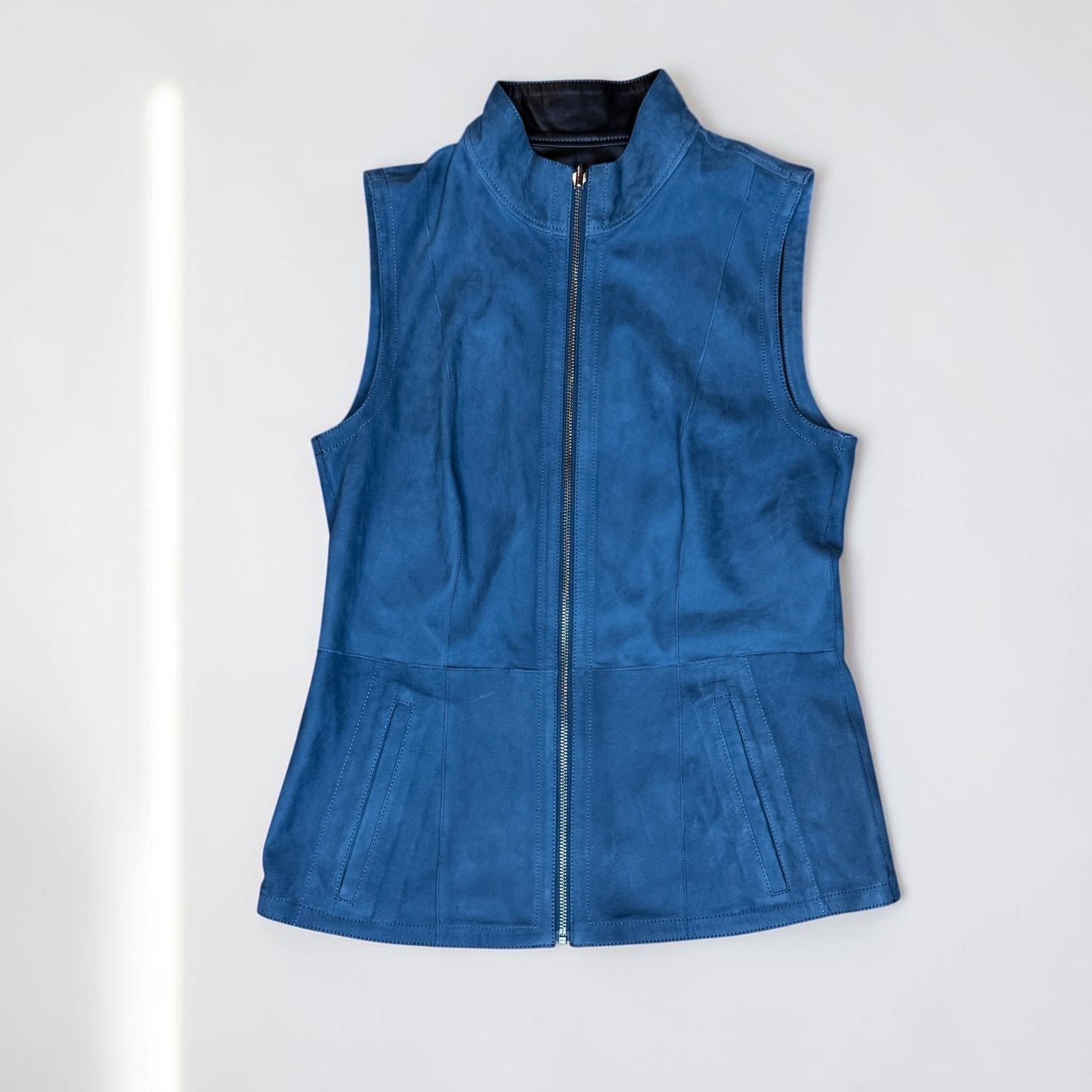Vintage Unbranded Reversible Leather Vest Blue Black Genuine Y2k Zip Women's XS