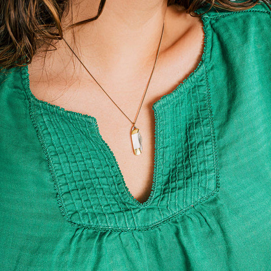 Tiny Pearl Handle Knife on Brass Chain Necklace