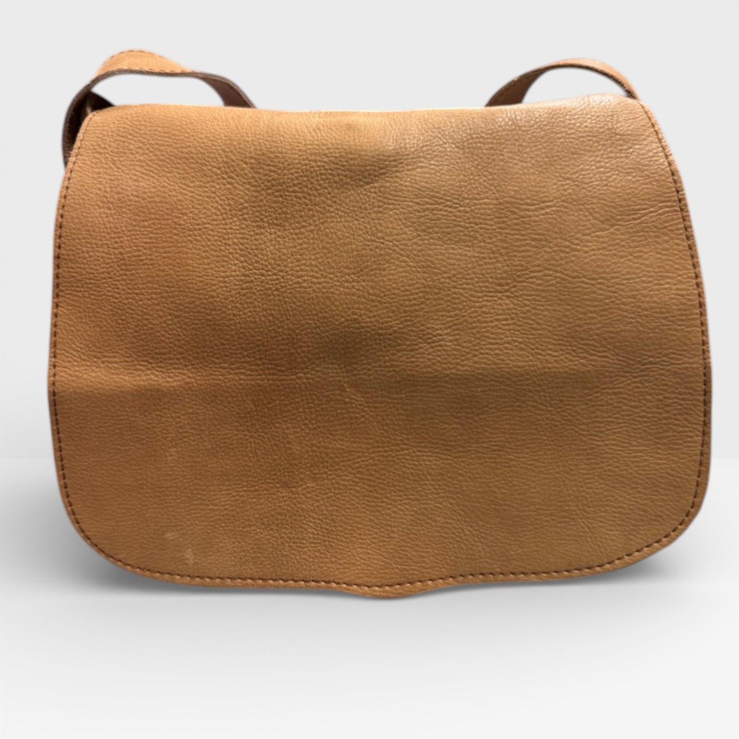 Vintage 1970s 1980s Genuine Leather Bag Purse Tan Flap Shoulder