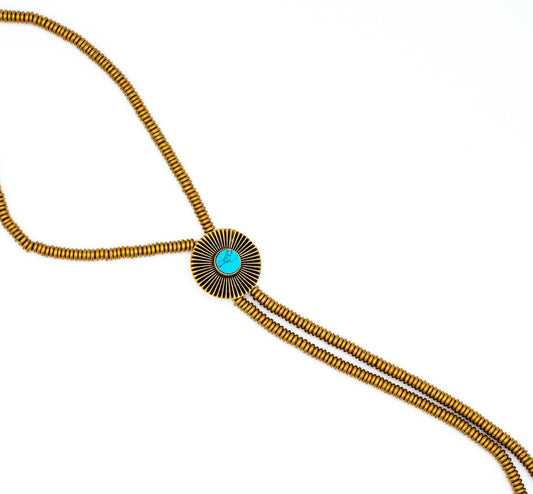 Brass Turquoise Sunburst Bolo Necklace