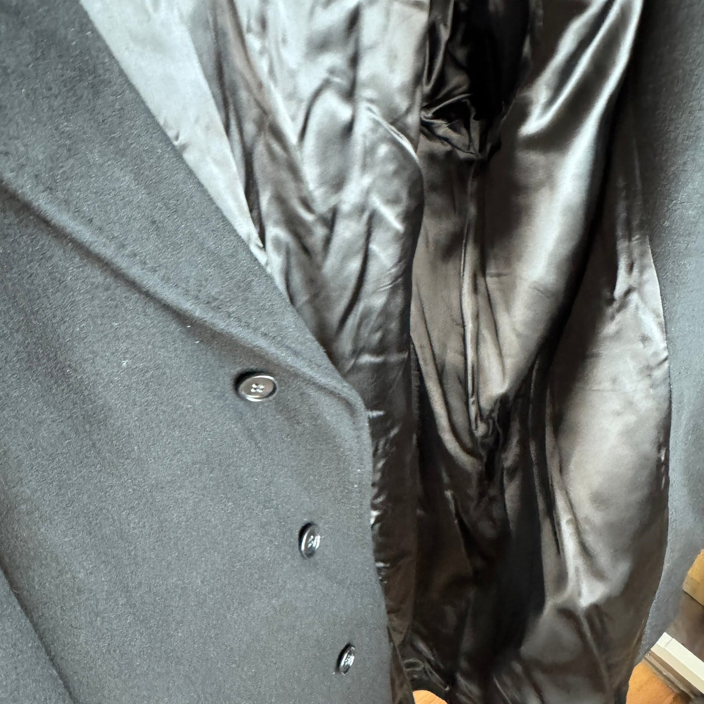 Vintage Cashmere Overcoat 1980s Varsity Town Black Long Coat Men's L/XL