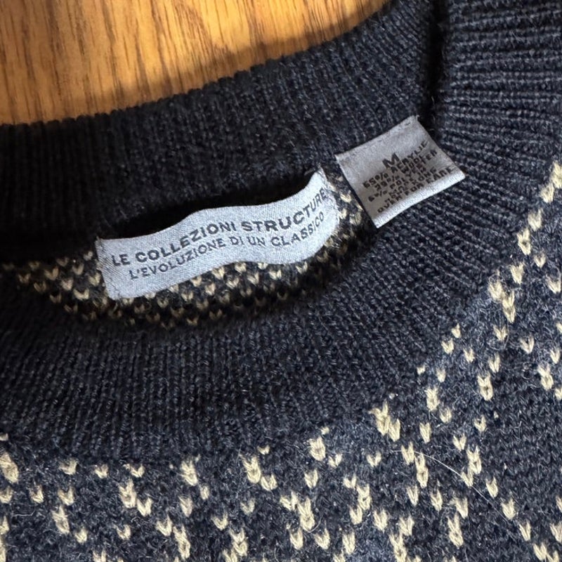 Le Collezioni Structure Sweater Argyle Wool Blend Thick Knit Men's Large