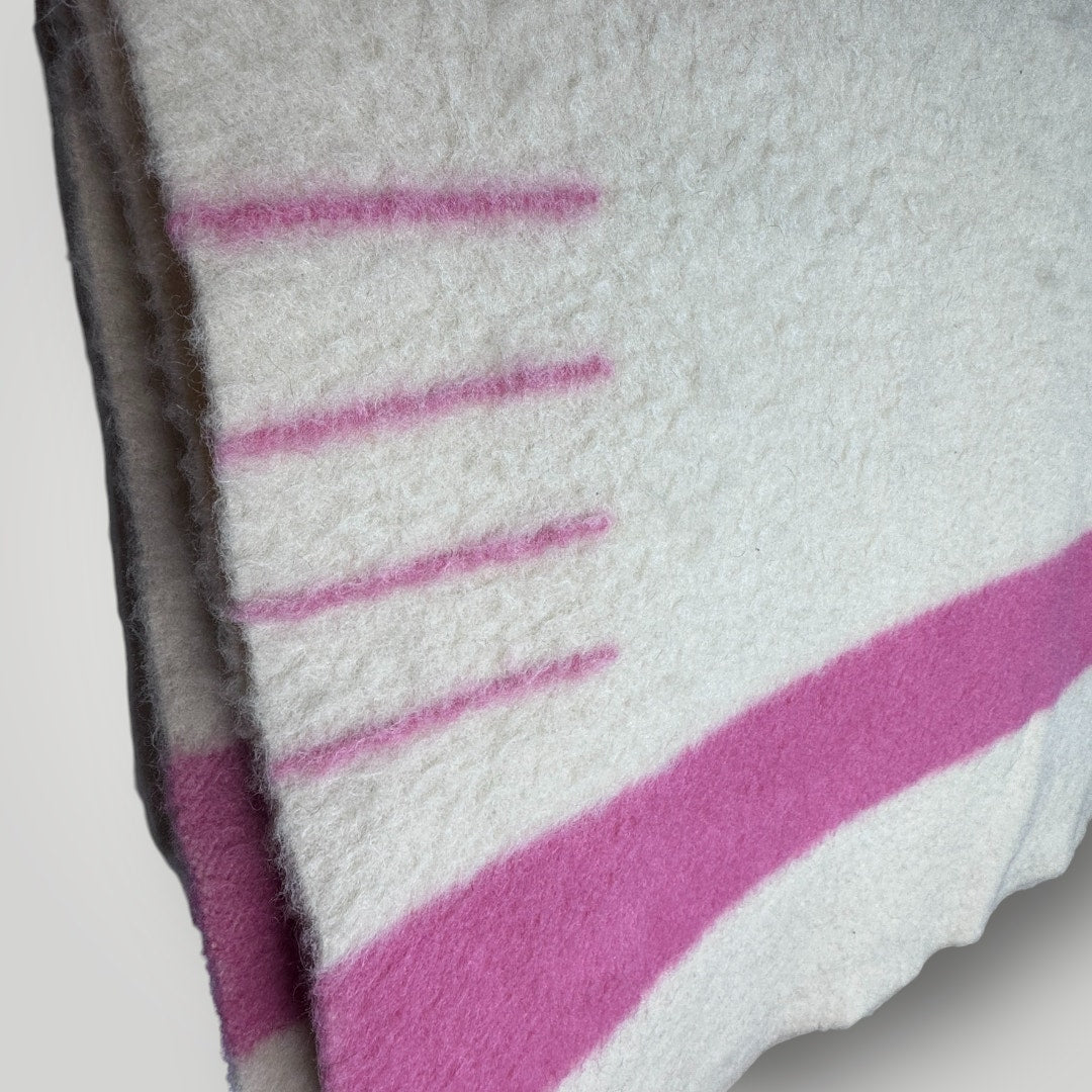 Vintage Hudson Bay 4 Point Blanket 1950s Rare Pink Fluffy Wool 72”x88” Double