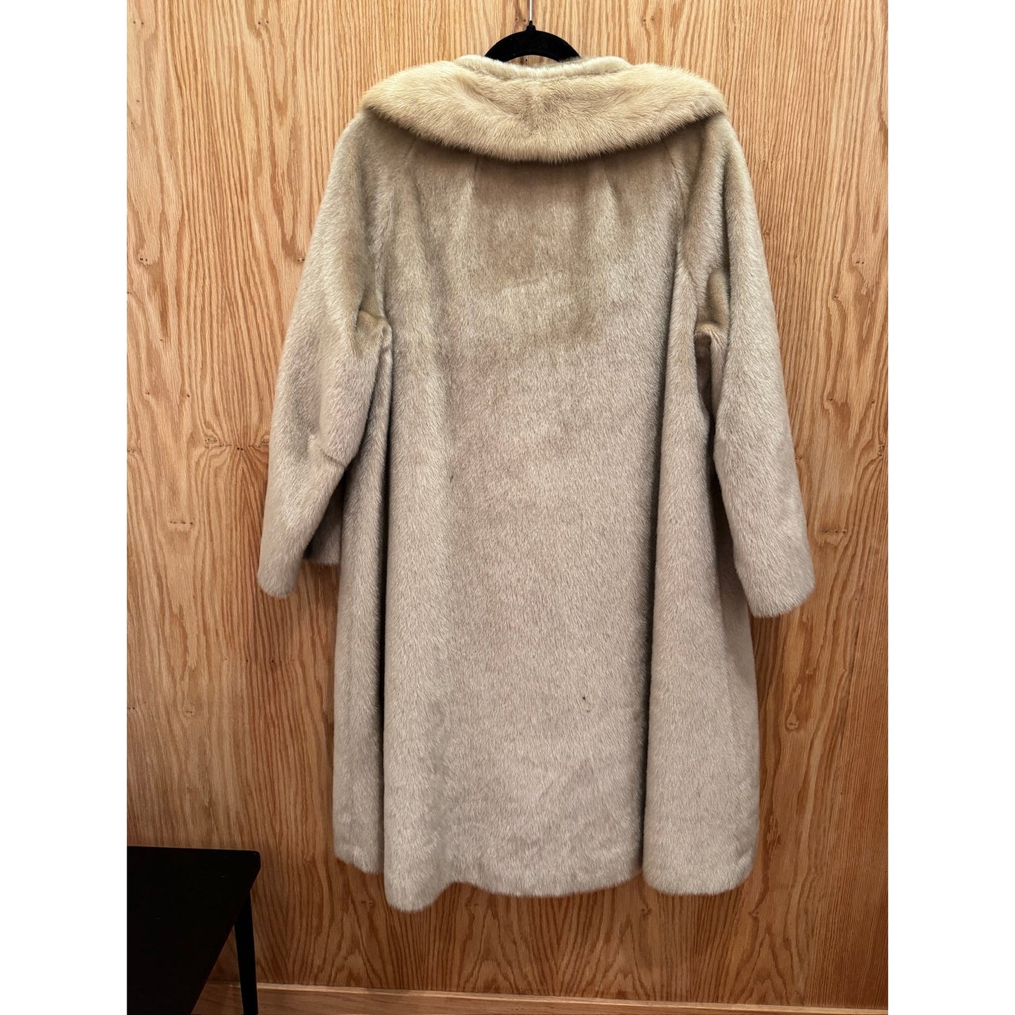 Vtg Faux Fur Fuzzy Jacket 1960s Mink Collar Tan Beige Russel Taylor L Swing