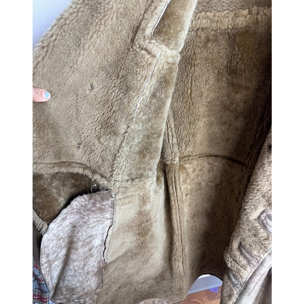 Vintage Lakeland Sheepskin Shearling Coat Double Breasted Antler Buttons Large