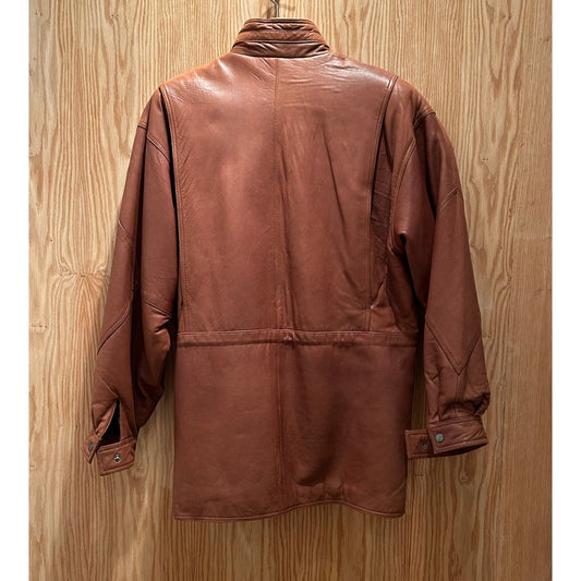 Vintage 1990s Saxony Leather Coat Long Rich Brown Smooth Men's Winter Lined L