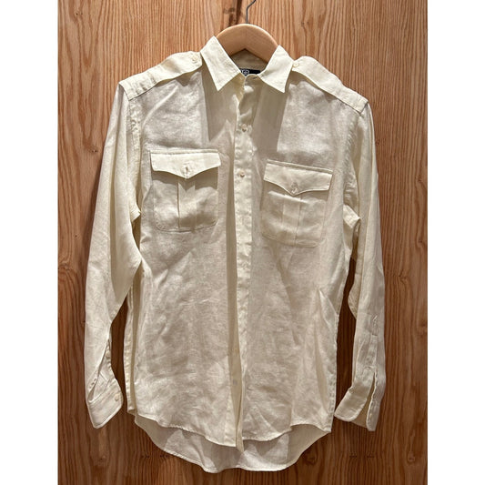 Vintage 1990s Polo Ralph Lauren Linen Shirt Seidel Ivory Men's M/L Epaulets