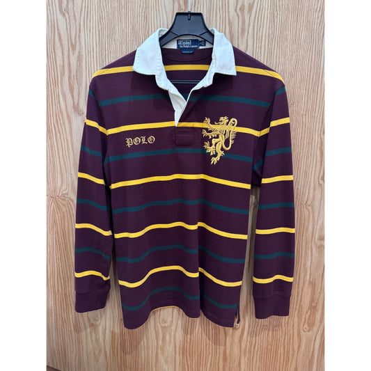 Vintage Top Polo Burgundy Yellow Green Rugby Ralph Lauren Men's L