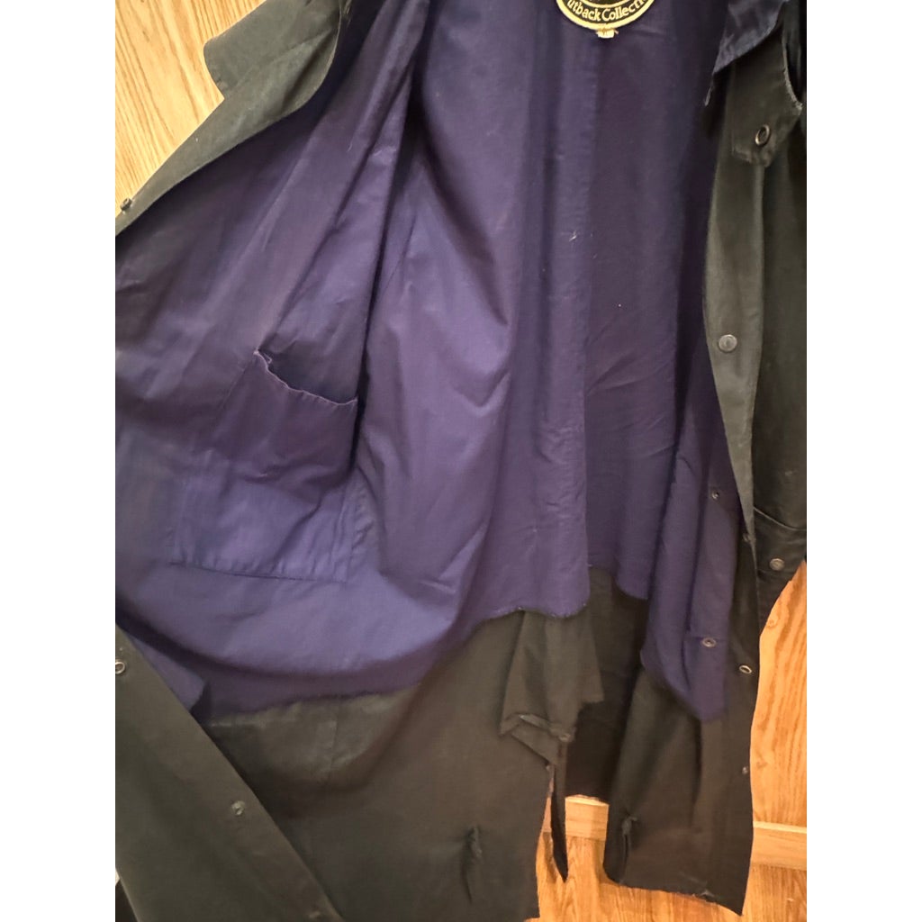 Vintage Australian Outback Outfitters Mens XL Black Oilskin Duster Coat Full