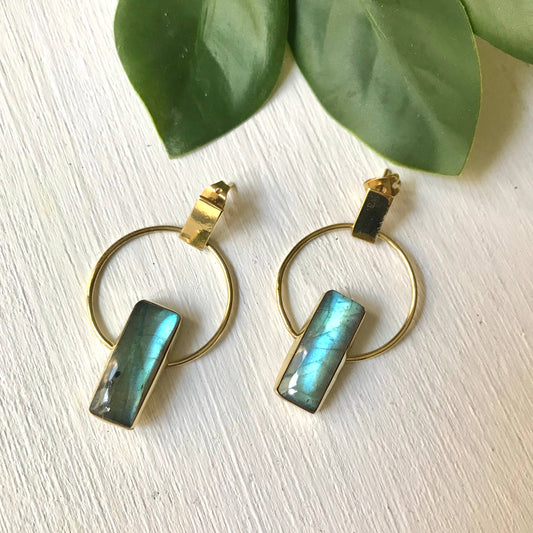 Brass Labradorite Deco Earring