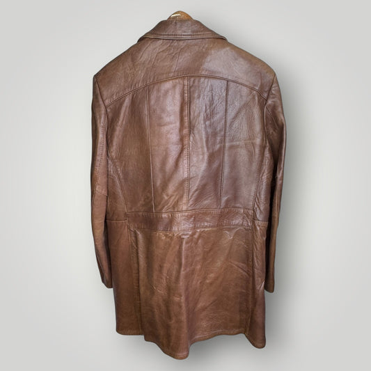 Vintage 1970s Leather Coat 42 Large Brown Gary Gordon Removable Lining Men's