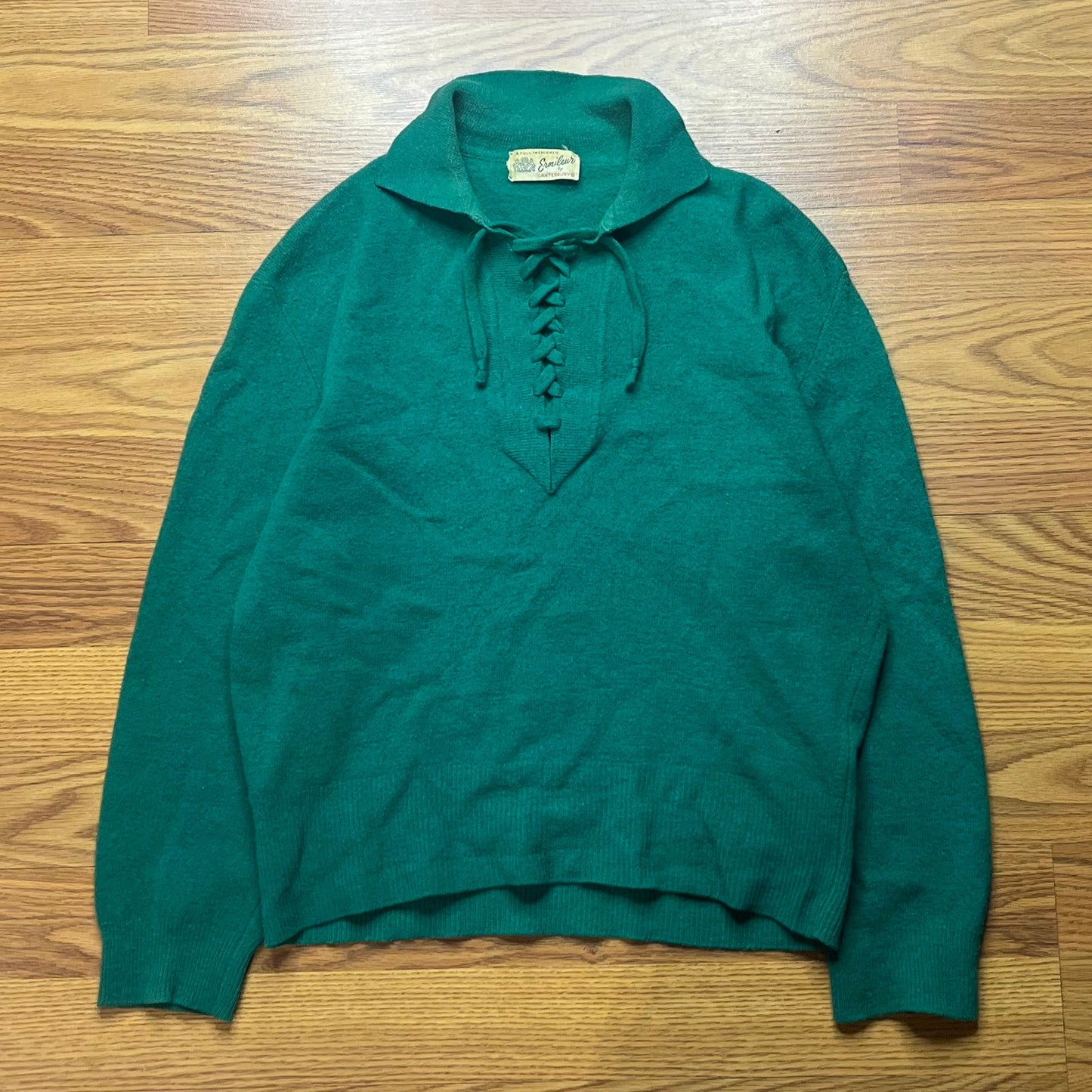 Vintage Ermileur Canterbury Green Lace Up Wool Sweater Women's M Mod Ivy Preppy