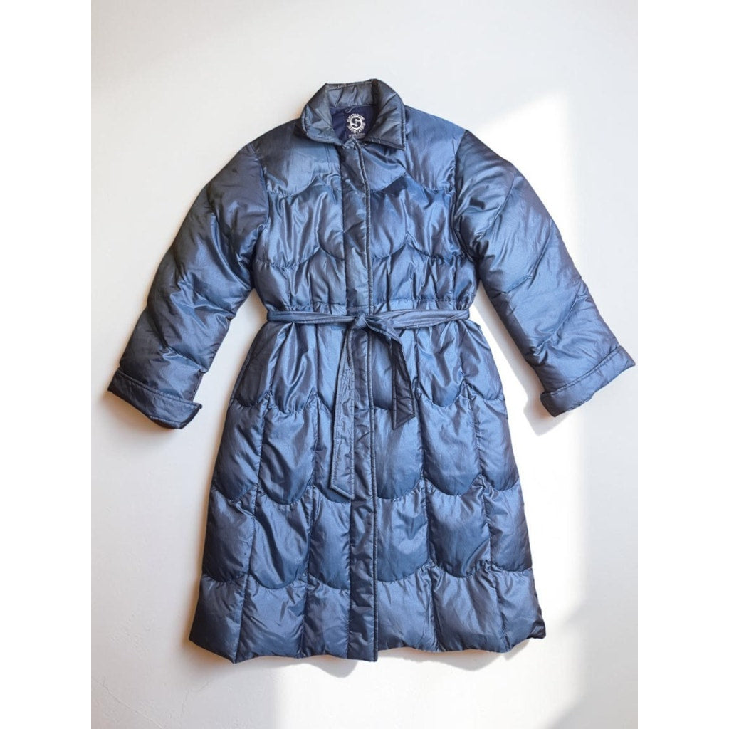 Vintage 1980s Skitiques Down Iridescent Puffer Jacket Long Blue Gray Women's M