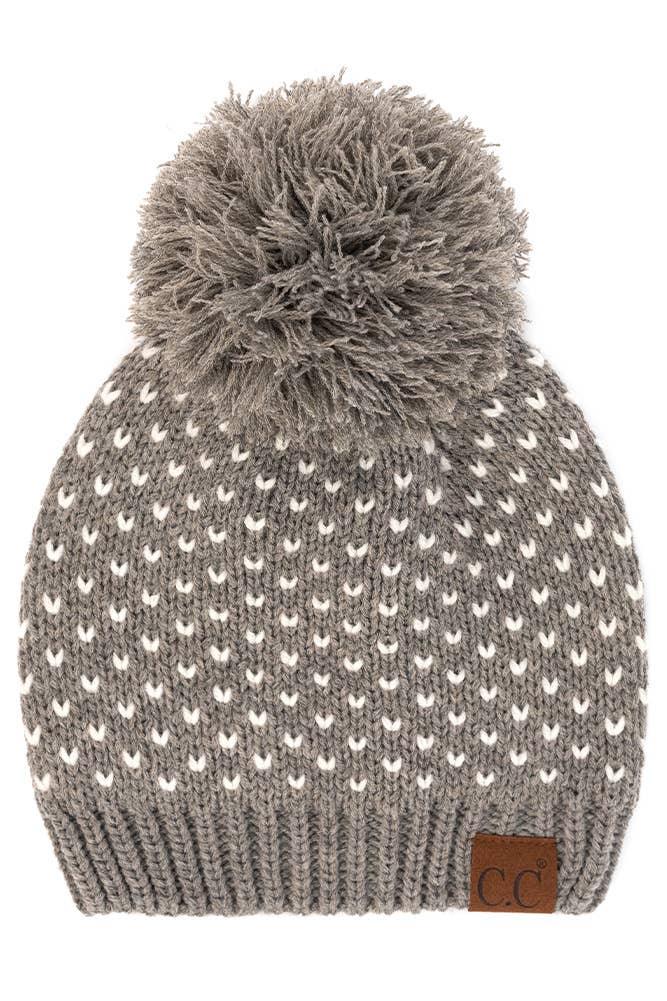 C.C Heart Pattern Knit Pom Beanie