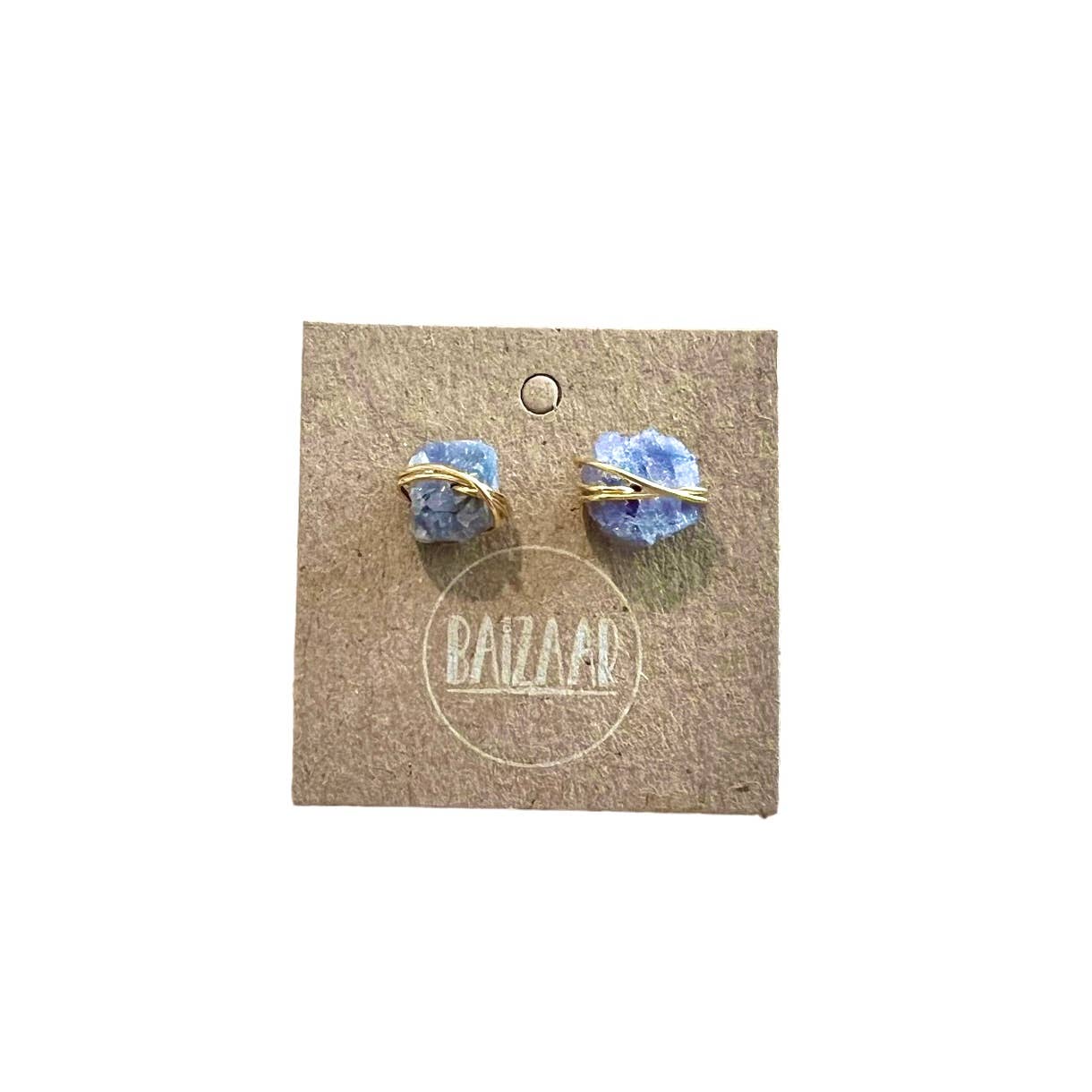 Wrapped Raw Stone Stud Earrings