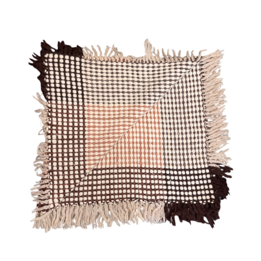 Vintage Wool Woven Fringed Blanket Throw Sized Neutral 56"x56" Textured