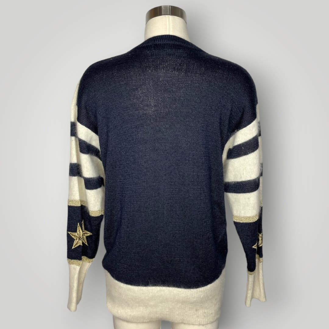 Vintage Nautical Theme Star Angora Lambswool Striped Cardigan Sweater