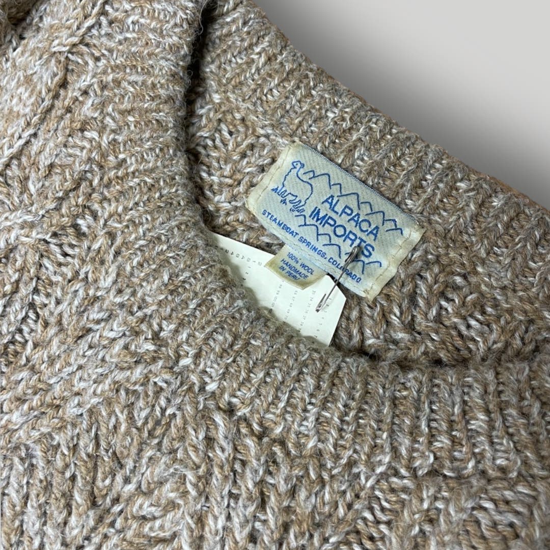 Vintage Top Alpaca Imports Handmade Wool Sweater Cableknit Crewneck Men's Large