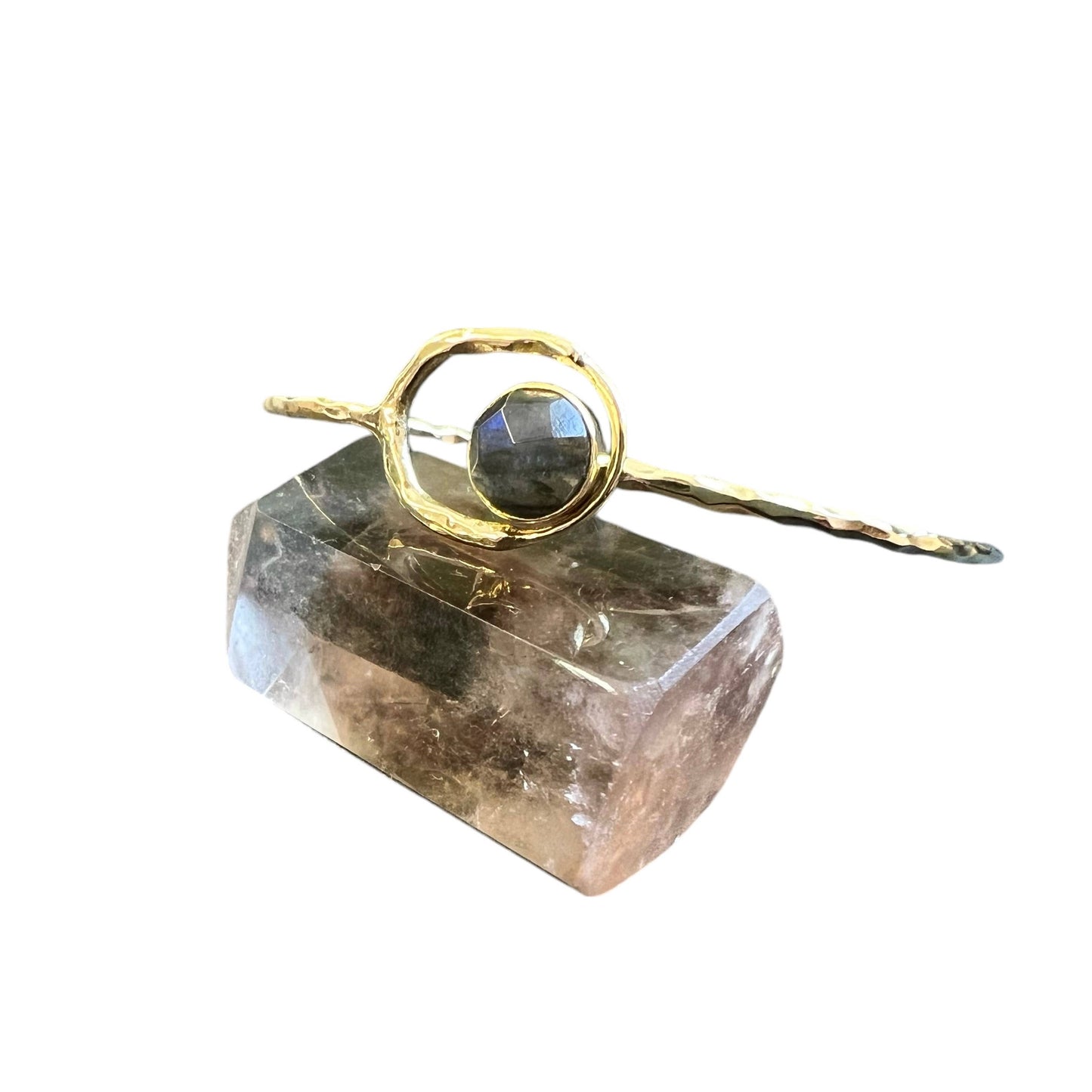 Brass Encircled Labradorite Cuff Bracelet