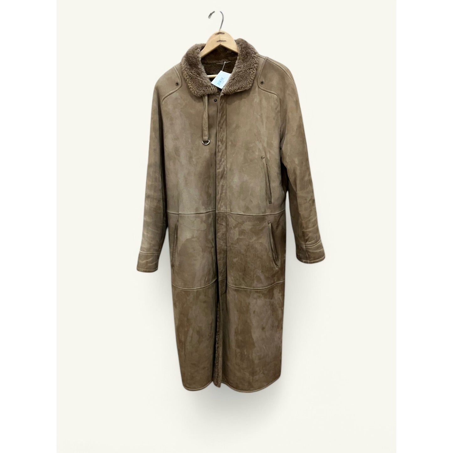 Vintage Vtg Sheepskin Shearling Suede Calf Length Coat Italian Vagrant Italia 56