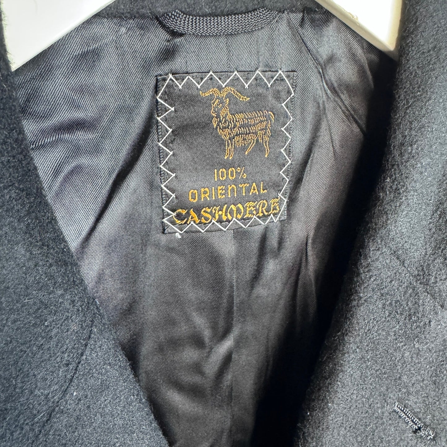Vintage Cashmere Overcoat 1980s Varsity Town Black Long Coat Men's L/XL
