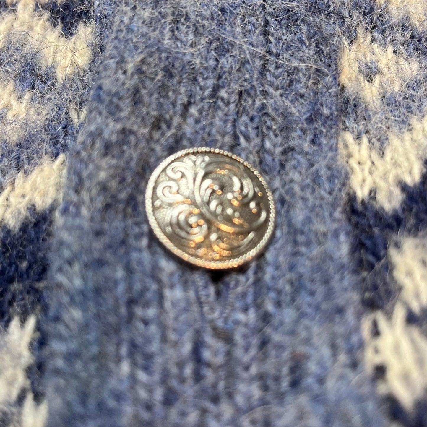 Vtg Norlaender Norway New Wool Nordic Fair Isle Snowflake Cardigan Sweater Mens M