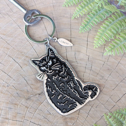Metal enamel keychain / purse charm | black cat