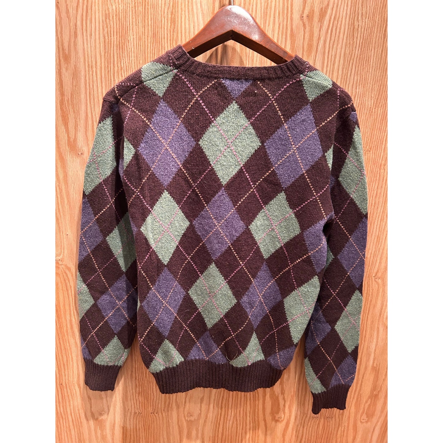 Vintage 1990s Polo Ralph Lauren Cotton Cashmere Blens Argyle Sweater Brown L