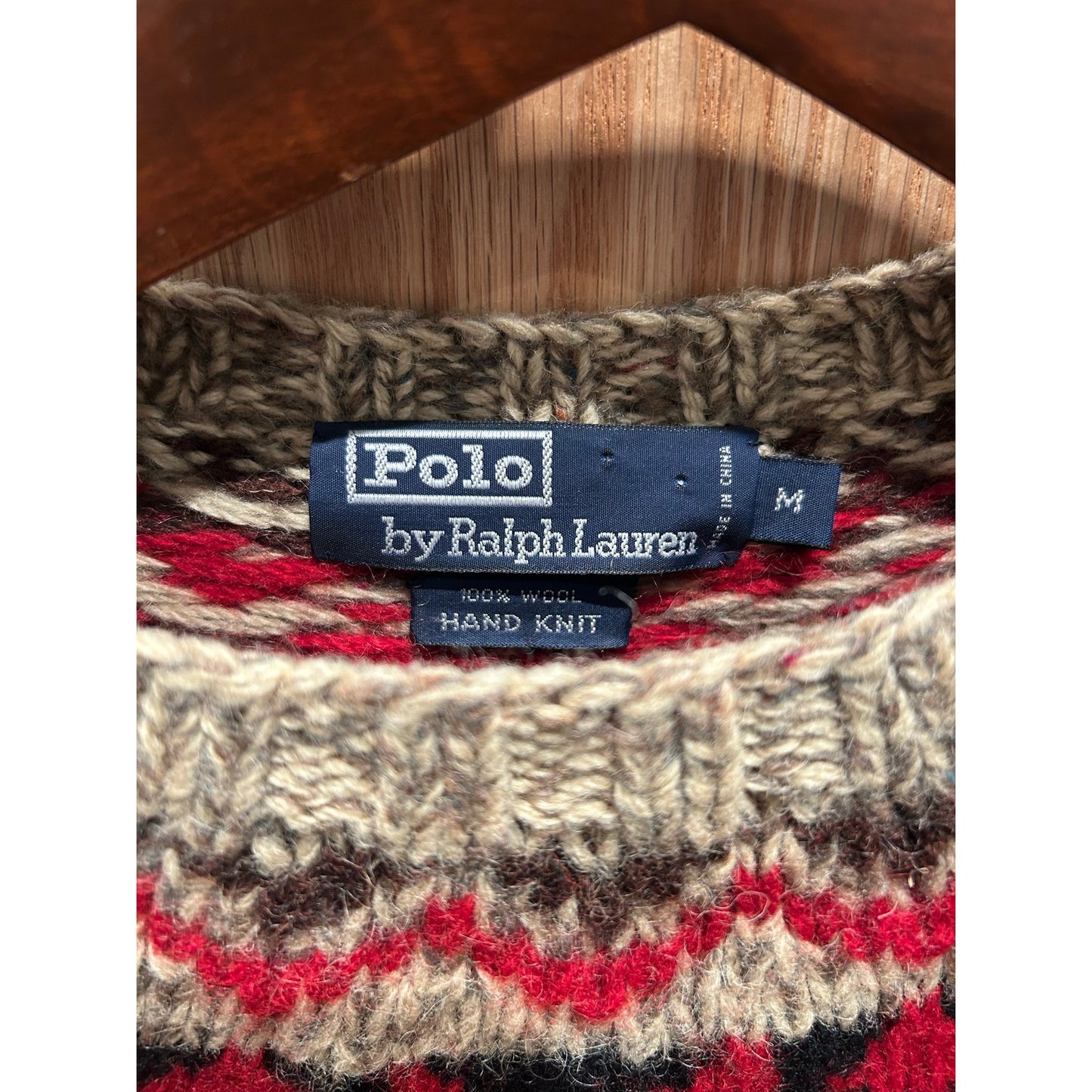 Vintage Polo Ralph Lauren Nordic Fair Isle Hand Knit Wool Sweater Brown Men's L