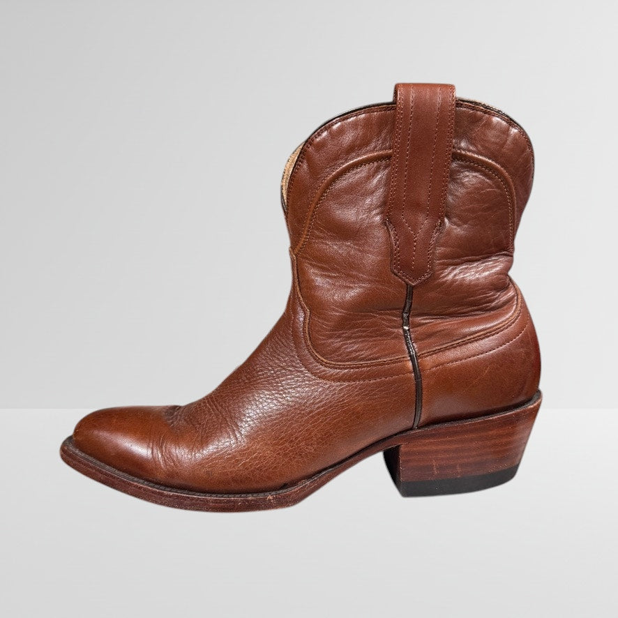 TECOVAS The Penny Roper Western Leather Bootie Women's Brown Leather 8B