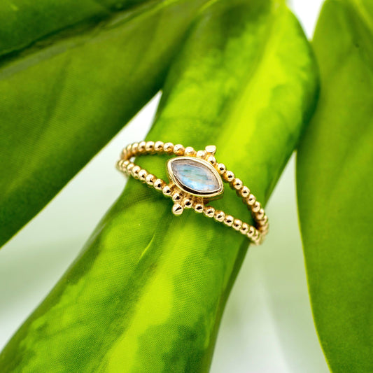 Brass Spotted Band Moonstone Ring 