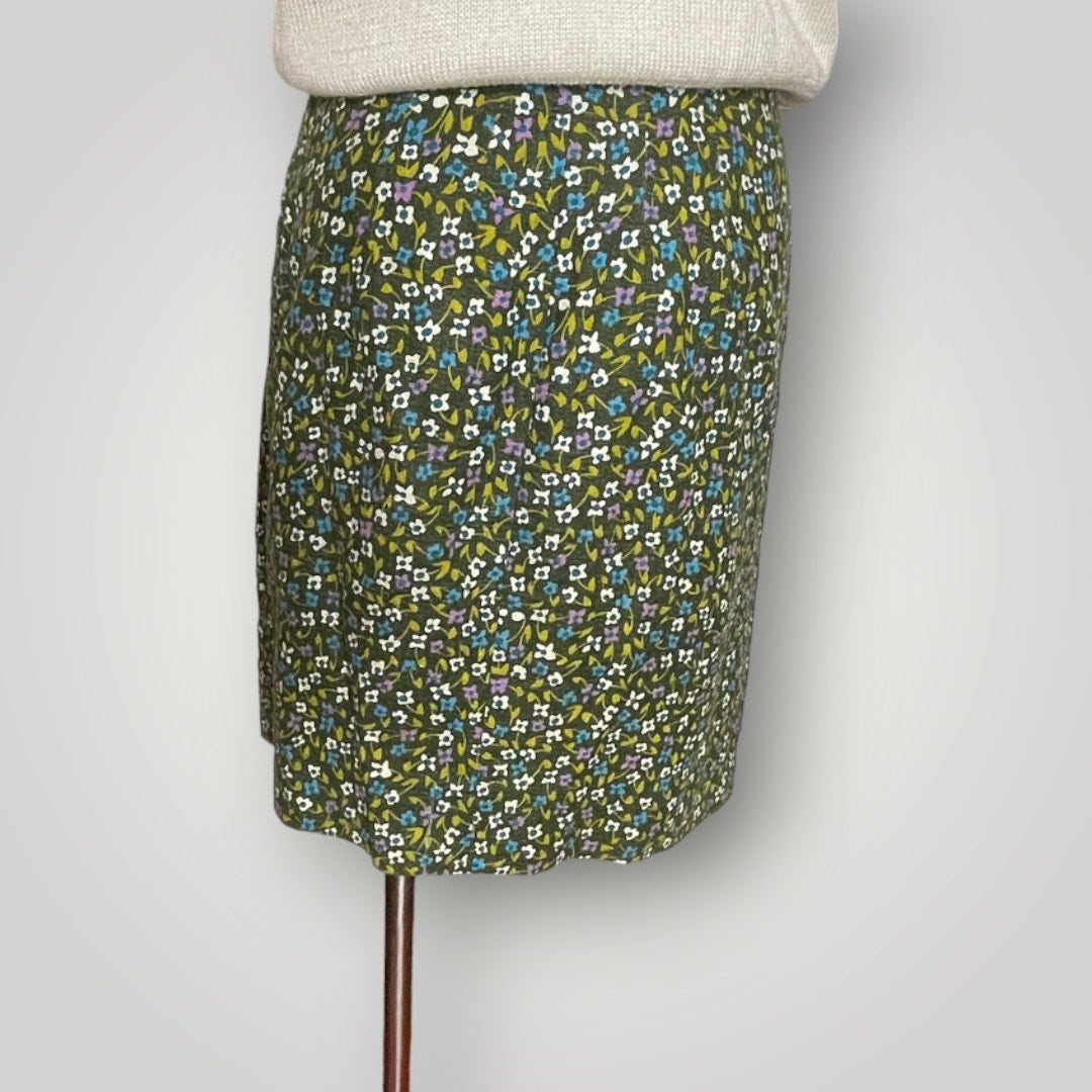Vintage 1970s Floral Belted Mini Skirt Ditsy Skirt Green Blue Women's Small L