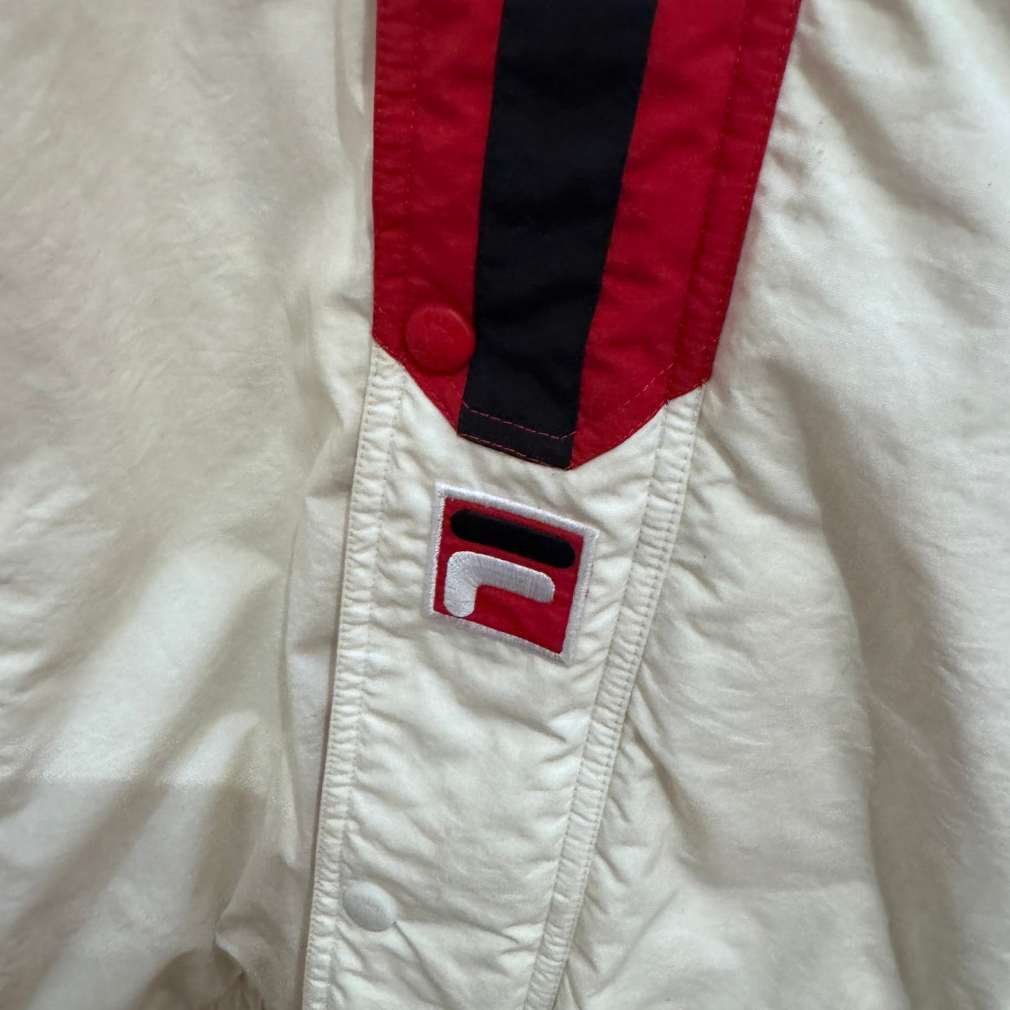 Vintage 1990s Fila Italia Jacket Red White Black Puffer Jacket Mens Large Hood