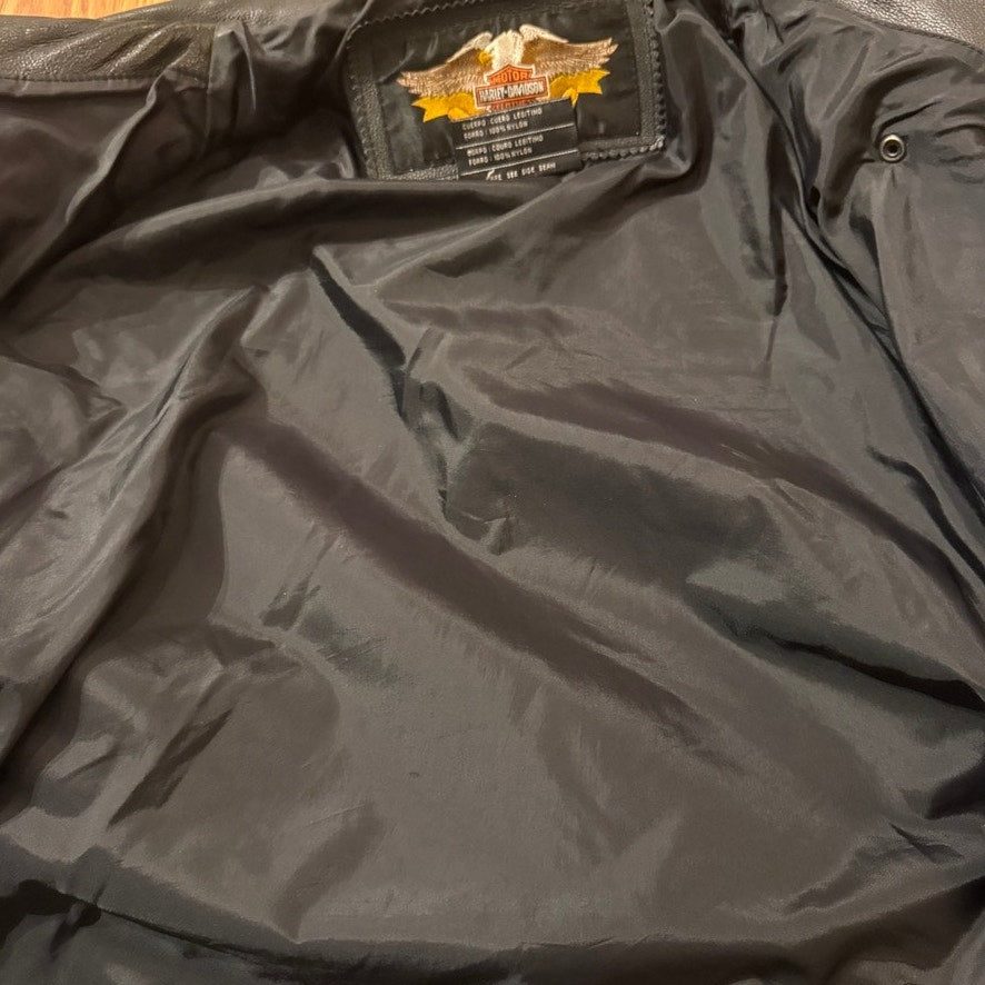 Harley Davidson Black Leather Moto Jacket Motorcycle Mens Size XL Asymmetrical