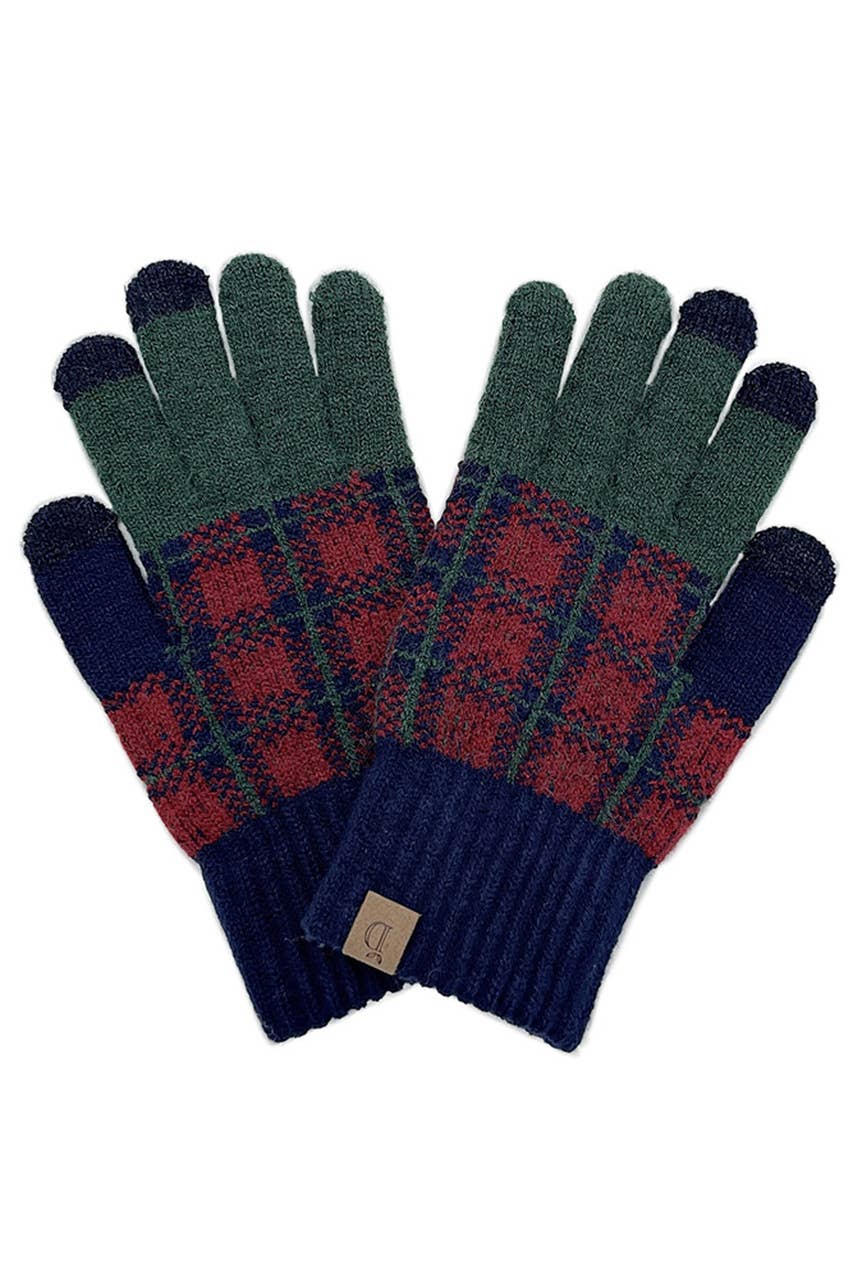 Plaid Knit Touch Gloves