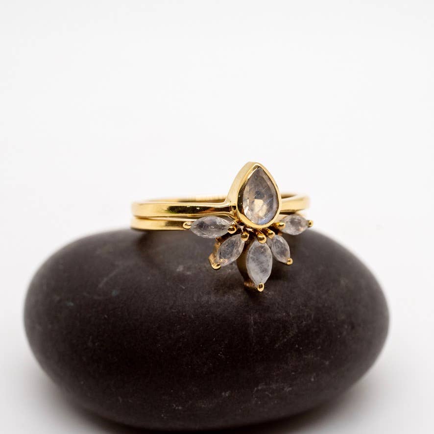 Brass Nesting Moonstone Ring Set