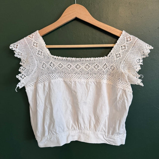 Antique Corset Cover Crocheted Top White Cotton 1900s Tank Top Camisole S
