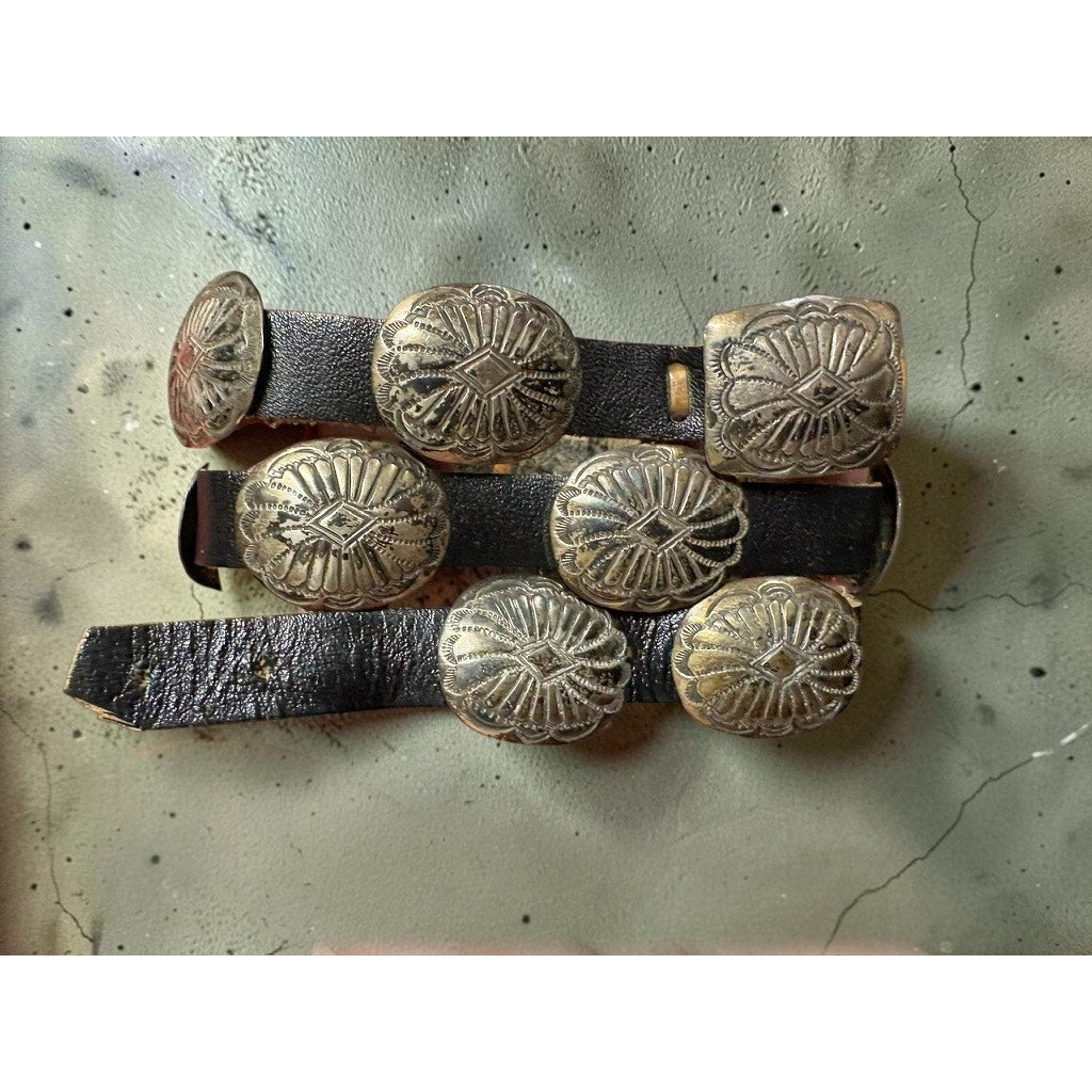 Vintage Hat Band Navajo Sterling Silver Concho & Leather Signed RB Southwestern