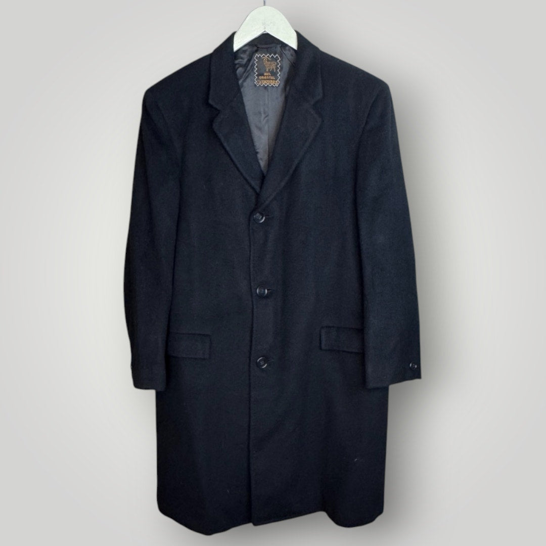 Vintage Cashmere Overcoat 1980s Varsity Town Black Long Coat Men's L/XL